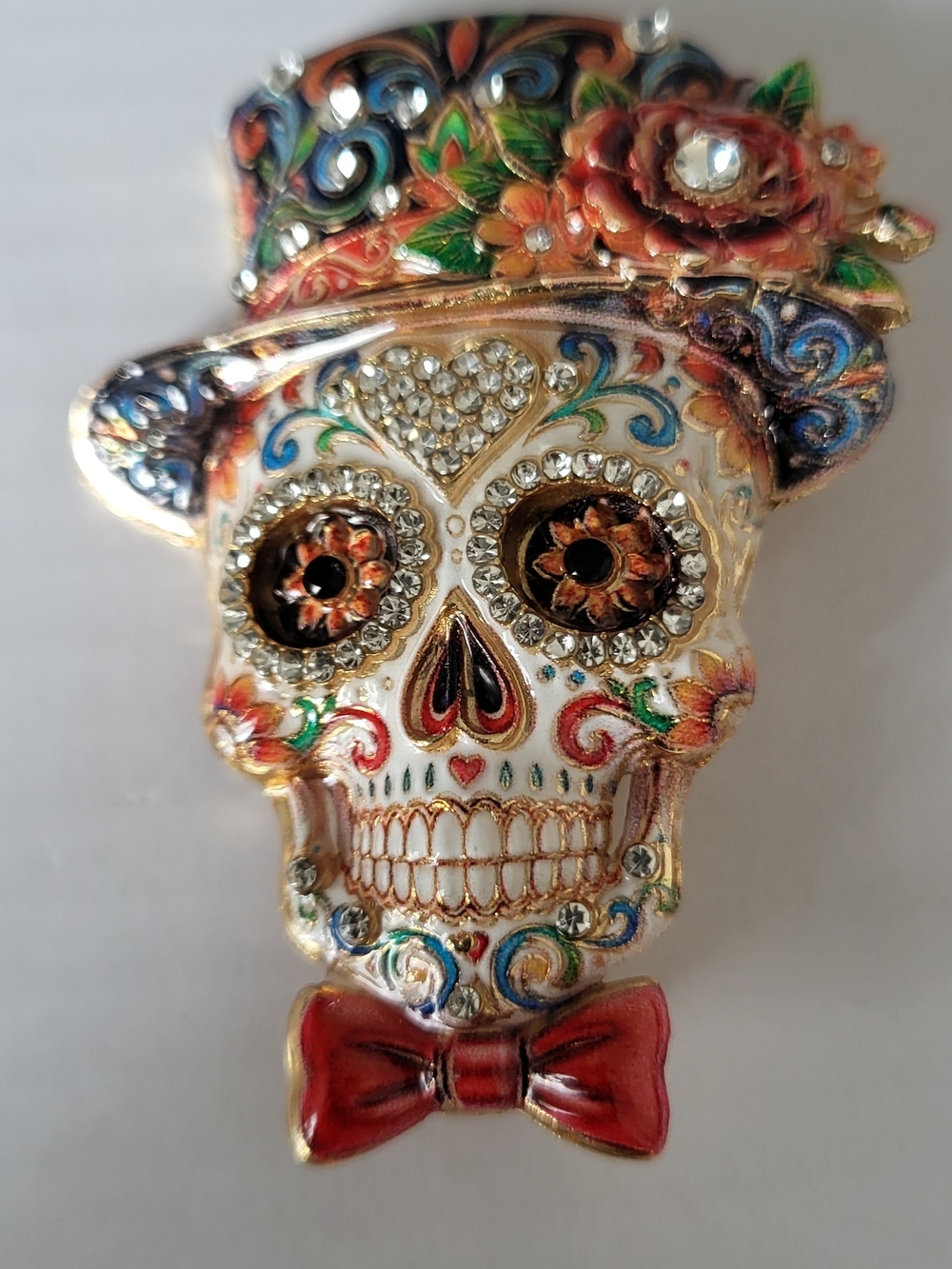 Ornate Multicolor Skull Rhinestones Brooch